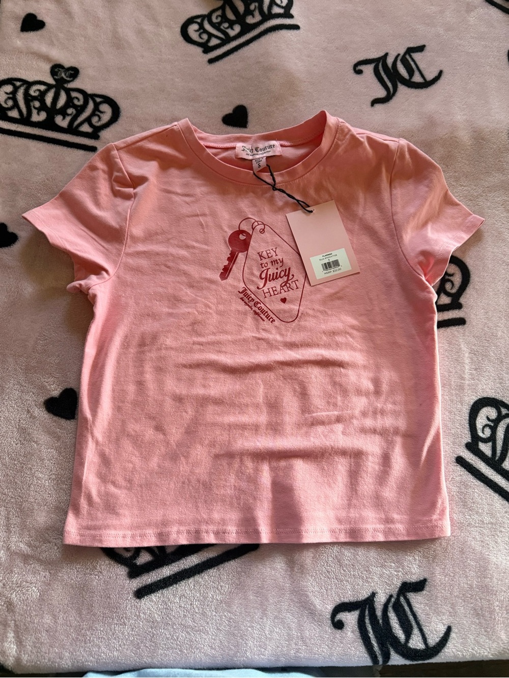 JUICY COUTURE KEY TO MY JUICY HEART BABY TEE FLAMINGO PINK FITTED S